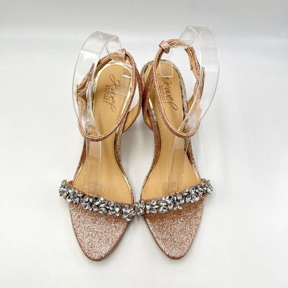 Jewel Badgley Mischka Size‎ 7 Ojai Pink Silver Jeweled Dress Sandals Heels Shoes - Picture 3 of 15